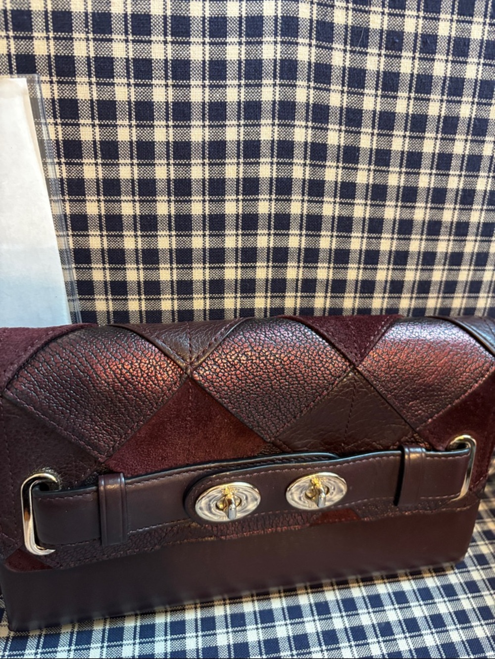 Coach leather and suede patchwork metallic cherry Blake Turnlock clutch - Picture 4 of 14